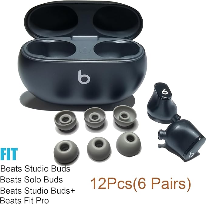 Luckvan Silicone Ear Tips for Beats Earbud Replacement Ear Tips Studio Buds+/Fit Pro/Solo Buds, 6 Pairs LMS Dark Gray