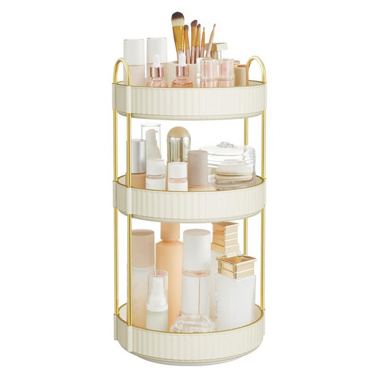 SONGMICS Makeup Organizer, 3-Tier Round Rotating Skincare Organizer Countertop, Customizable, Toiletries Vanity Organizer, Lazy Susan, Gift, Cloud White UJKA011W01