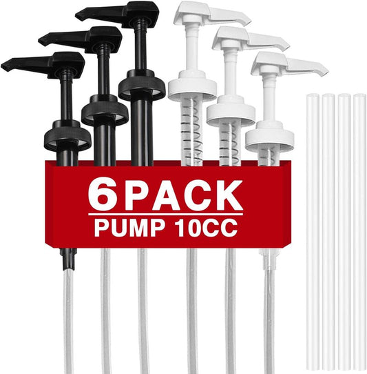 Gallon Pump Dispenser - 10cc 6-Pack for 1 Gallon Bottles | Black & White, Fits 64oz & 128oz Containers