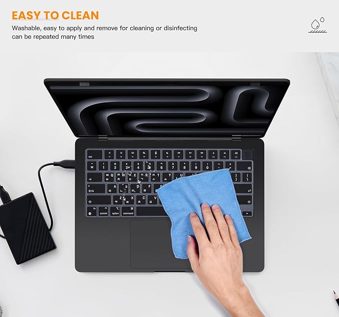 Korean Silicone Keyboard Cover Skin for 2026 2025 14.2 inch Apple MacBook Pro 14 A3426 A3427 A3434 A3112 A3401 A3185 A2992 A2918 A2442 / Pro 16 A3428 A3429 A3403 A3186 with M5-M1 Pro Max Chip - Black
