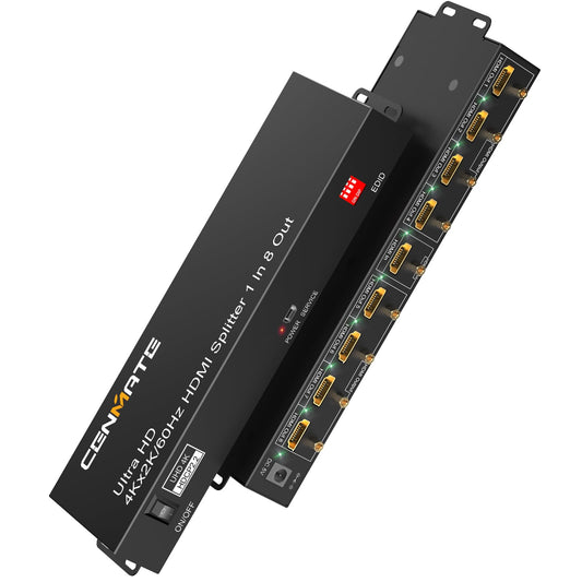 CENMATE HDMI Splitter 1 in 8 Out, 8 Port HDMI Splitter Support 4K@60Hz 4:4:4 8-bit Duplicate/Mirror, HDMI 2.0, 18 Gbps, EDID, HDCP, 3D Video Play
