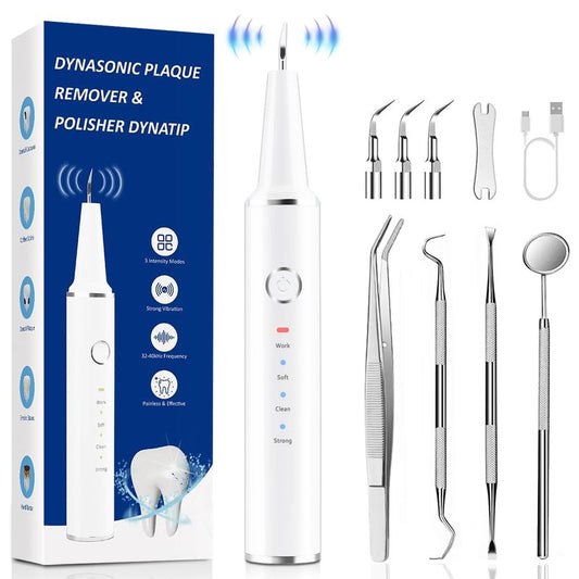 Spaunfit Plaque Remover for Teeth, Calculus Remover for Teeth Cleaning with 3 Modes and 4 Heads, Rechargeable Dental Calculus Remover Teeth Cleaning Kit for Home ASWE002, QG001, White