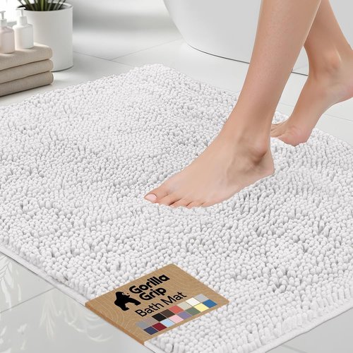 GORILLA GRIP Bath Rug Mat - Thick Soft Absorbent Chenille | Quick Dry Microfiber, 44x26, White