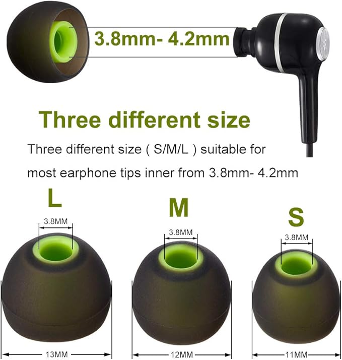 Earbud Tips High Quality Soft Silicone Earbuds Replacement Tips Fit for in-Ear Headphones(inner hole from 3.8mm - 4.2mm earphones)9 Pairs S/M/L