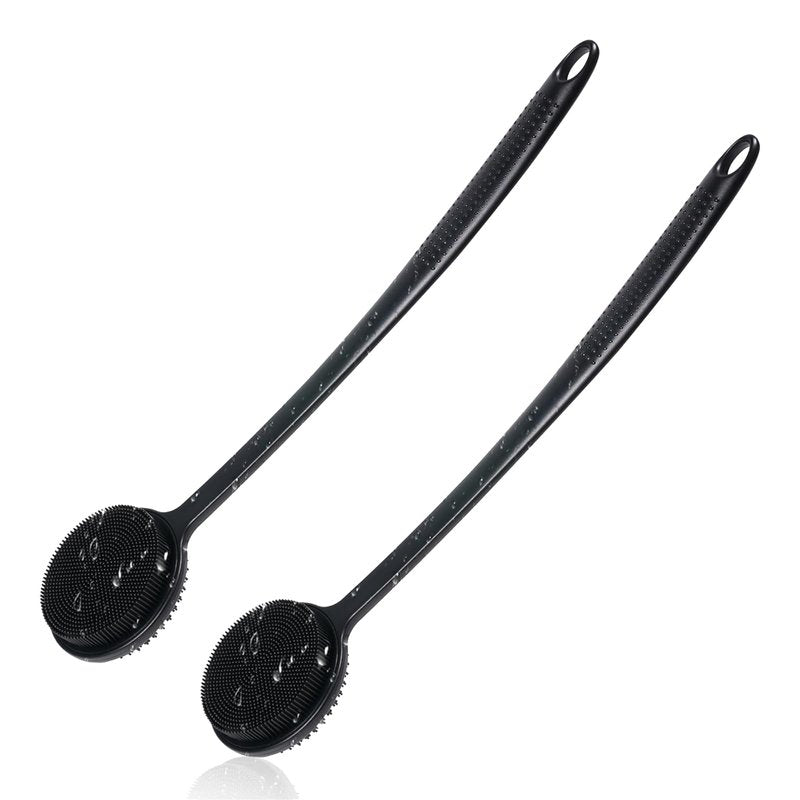 2 Pack Back Scrubber for Shower, 17in Lengthen Long Handle Body Brush, Double Sided Shower Brush for Shower Exfoliating and Massage Can Produce Rich Foam, Long Handle Back Scrubber for Men