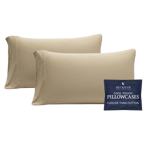 Beckham Hotel Collection Cooling Pillowcases for Hot Sleepers, Standard/Queen Size Set of 2, Cool Bedding, Envelope Closure, Silky Soft, Breathable, Moisture-Wicking, Sand
