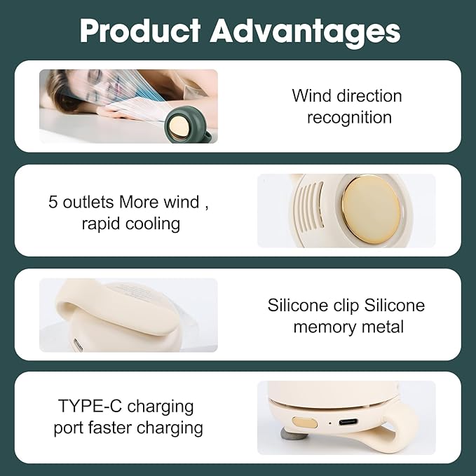 Small Clip Fan, Personal Waist Fans,Portable Silent Mini Bladeless Fan Clip On for Shirt ,Hands-Free Personal Clip Fans 3 Speeds,Clips on Waist Neck Fanes for Outdoor,Camping,Travel,Office (Green)