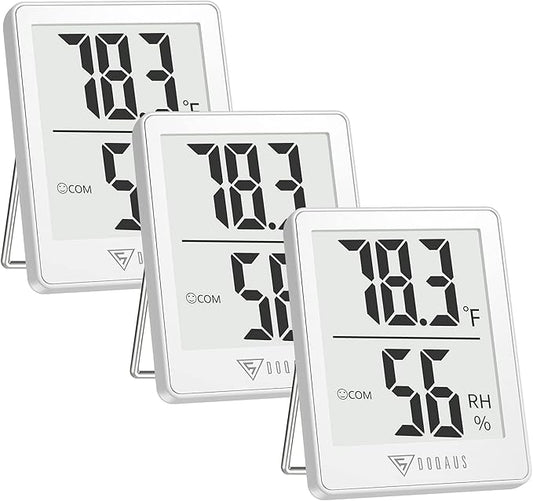 DOQAUS Indoor Thermometer [3 Packs], Humidity Gauge Room Thermometer for Home, Digital Hygrometer, Accurate Temperature Humidity Monitor Meter for House, Office, Greenhouse, Home White (2.3X1.8inch)