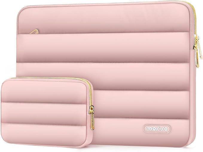 MOSISO Laptop Case 17.3 inch, 17-17.3 inch Puffy Laptop Sleeve Compatible with Dell XPS/HP Pavilion/Ideapad/Acer/Alienware/HP Omen Notebook Computer, Polyester Horizontal Bag with Small Case, Pink