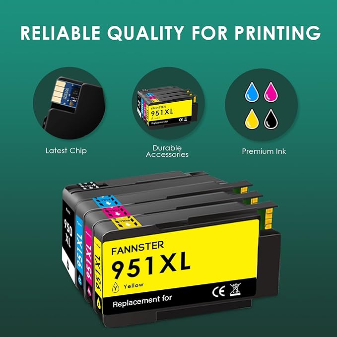 fannster 950XL 951XL Ink Cartridges Combo Pack Replacement for HP 950 951 XL for HP OfficeJet Pro 8600 8610 8630 8620 8615 8625 8100 276DW 251DW Printer