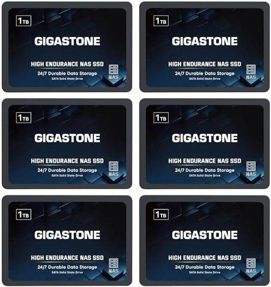 Gigastone 【NAS Certified】 1TB High Endurance SSD (6-Pack) for Gaming/PC/Laptop/NAS SSD TLC 24/7 Reliable 2.5" SATA Internal Solid State Drives RAID Data Storage 2.5 inches SATA 3.0