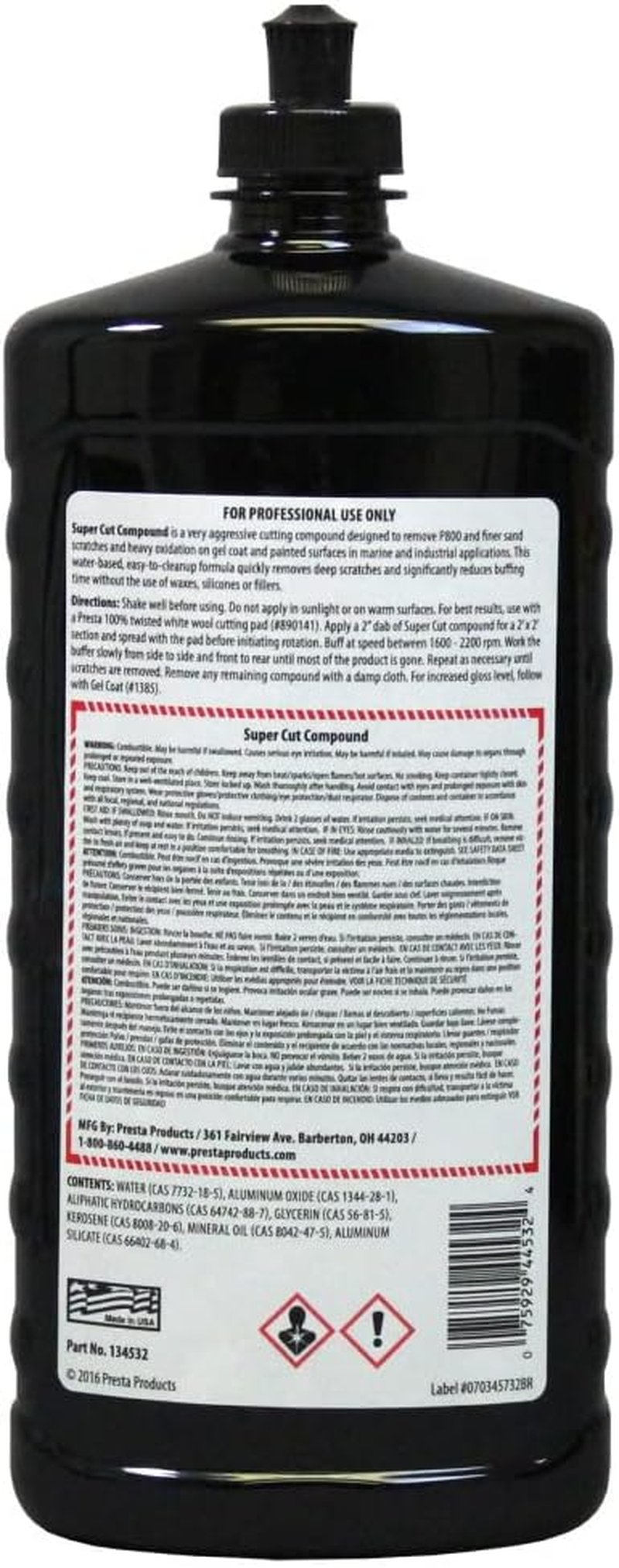 Presta Super Cut Compound - Remove Heavy Sand Scratches & Oxidation | 32 Oz.