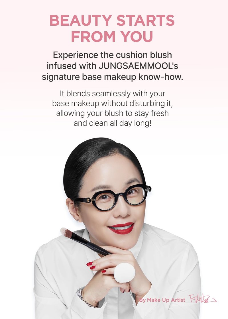 JUNG SAEM MOOL Artist Cushion Blush | Easy to Blend with Puff, Buildable Liquid Blush for Cheeks with a Natural & Matte Finish, Korean Makeup (Blur | Merry Pink)