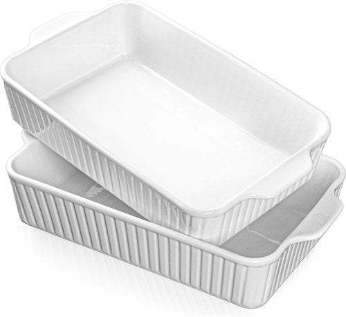 Dizada Casserole Dish Set of 2 - Deep 4.2 Qt Porcelain Bakeware with Lids | Oven & Microwave Safe