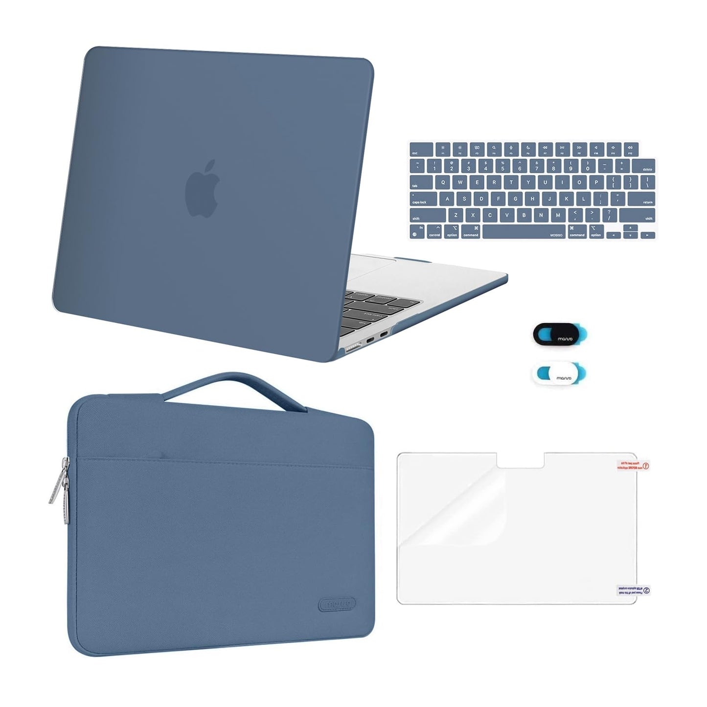 MOSISO Compatible with MacBook Air 13 inch Case M5 2026 M4 2025 M3 M2 2024-2022 A3449 A3240 A3113 A2681,Hard Shell&Sleeve Bag&Keyboard Skin&Webcam Cover&ScreenFilm for MacBook Air 13.6, Steel Blue