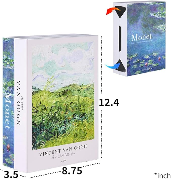 TastePick Book Shape Decorative Cable Management Box - Expandable Cable Organizer Box with Magnetic Closure for Home & Office (Gogh Monet, Large)