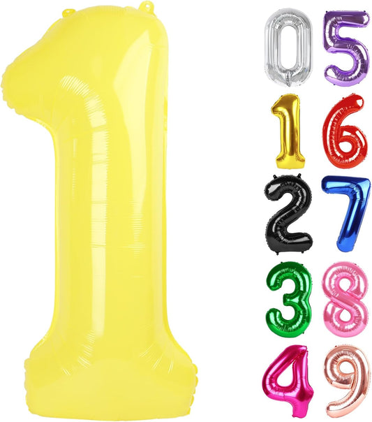 Yellow Number 1 Balloon - 40 Inch Shiny Birthday Decoration for Baby Boy or Girl