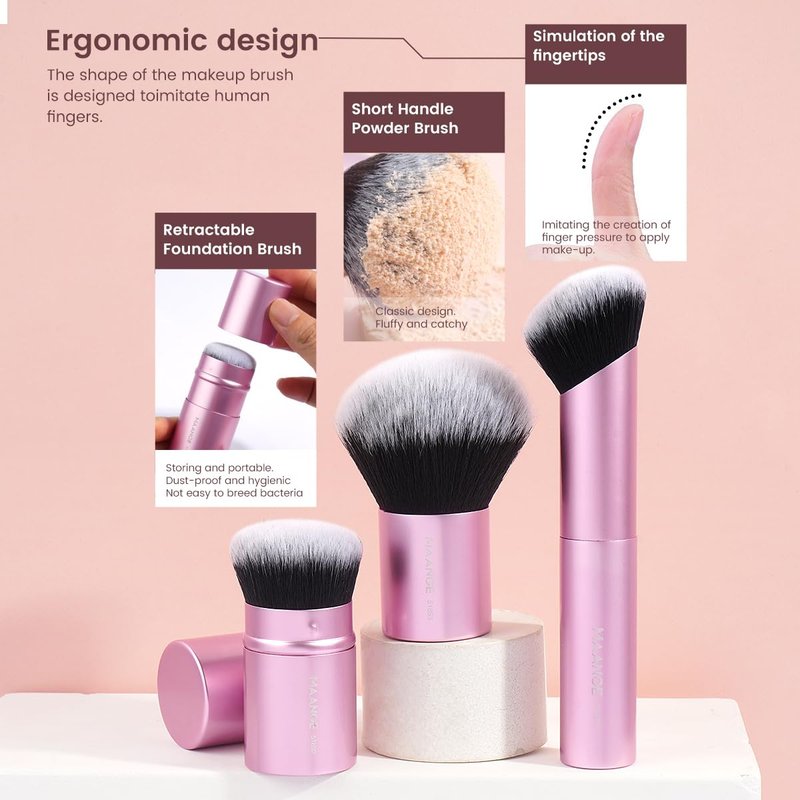 MAANGE 20 PCS Foundation Makeup Brush Set, Double-ended Kabuki Contour Brush for Liquid Powder Concealer Blending Blush Buffing Makeup Tools (Pink)