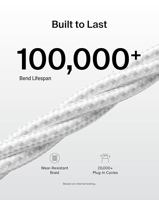 Belkin USB A to USB C Cable 2-Pack, 9.9ft, 15W - Type C Charger, iPhone Charger Cord, Soft, Braided, Flexible for iPhone 17 & 16, Galaxy S26, Pixel 10, iPad Pro, Airpods Pro, Switch & More - White