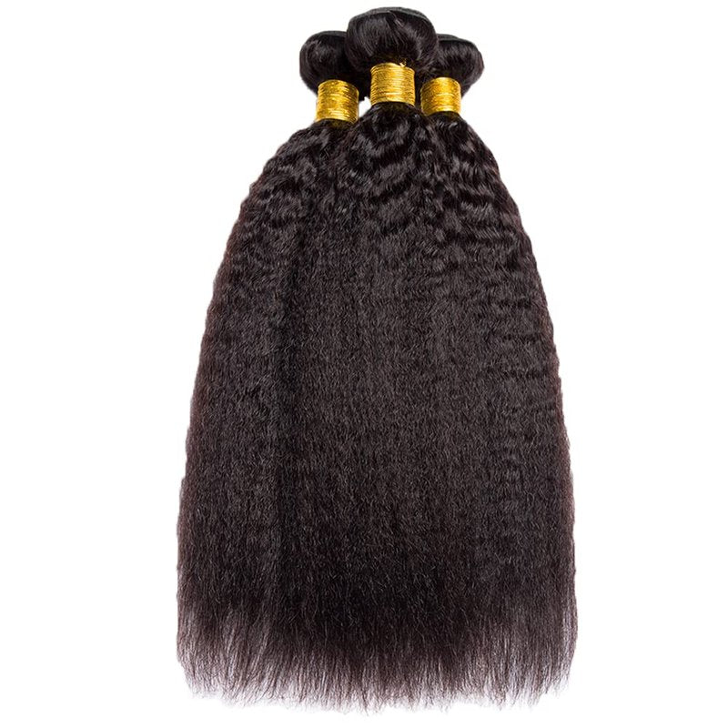 Kinky Straight Bundles Human Hair Yaki Human Hair Bundles 14 16 18 Inch Unprocessed Brazilian Virgin Remy Hair Extensions Yaki Straight Bundle Hair Weave Calneshia Bundle