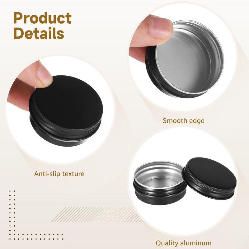 80 PCS Black Tin Containers With Lids, Metal Salve Tins, Screw Top Round Tin Cans for Cosmetic Lip Balm DIY Salves Candles Wax
