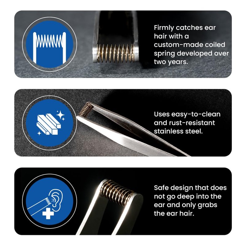 NIKKEN MIMIGETTER Ear Hair Tweezers [Made in Japan] – Manual Coil Spring Plucker for Fine Facial Hair, Precision Stainless Steel Tool