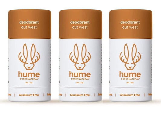 Hume Supernatural Aluminum Free Deodorant for Women & Men - Probiotic and Plant-Based, Long-Lasting Moisture Absorbing - Clean and Effective (Out West - 3 pack)