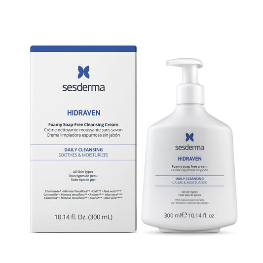 Sesderma HIDRAVEN Foamy Soap-Free Cream, Gentle Cleanser for Delicate Skin with Natural Plant Extracts, 10.14 fl oz
