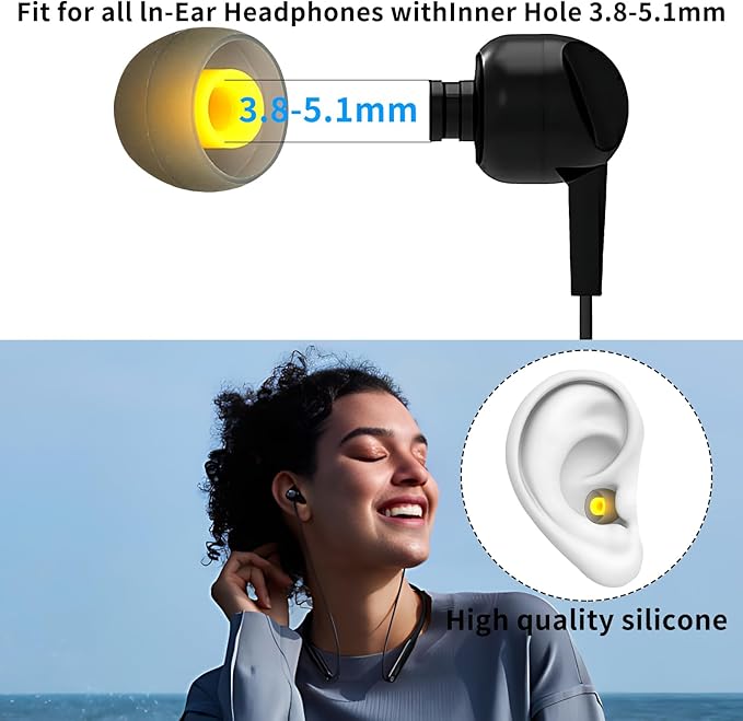 TSZYYM Replacement Earbud Tips Soft Anti Slip Washable and Reusable Silicone Fit Most In-Ear Earbuds (Inner Hole 3.8mm-5.1mm) 18pcs S M L