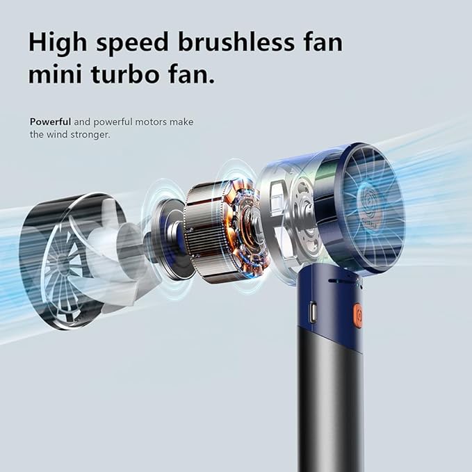 Guirble Handheld Fan,Portable Turbo Fan,Powerful Personal Fan(7000rpm High-Speed Motor,Battery Work 3-16 H),USB Rechargeable Mini Handheld Fan for Travel/Outdoor/Gift/Makeup (Navy Blue)