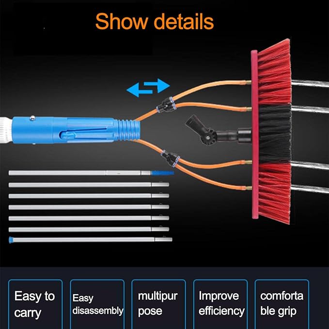Cleaning Photovoltaic and Solar Panels,Window Clean, Glass Wall Cleaning, 3-12m Washing Set Equipment Extension Pole Cleaning for Trucks Windows/10m Rod/30cm Brush Head Roof