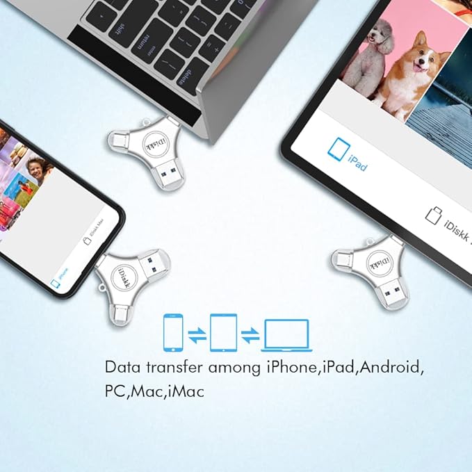 iDiskk 256GB MFi Certified USB Flash Drive for iPhone 14/15/16/17, USB C Photo Stick for iPad Pro Android Samsung, iPhone Memory Storage to auto Backup Videos/Photos/Files for iPhone/Android Phone/PC