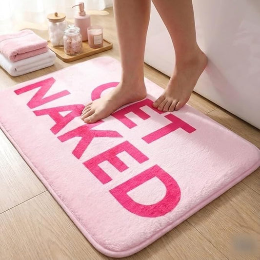 Pink Get Naked Memory Foam Bath Mat 16x24 Inch, Funny Bathroom Rugs, Cute Dorm, Apartment Decor, Soft Non Slip Absorbent Mats for Shower, Vanity