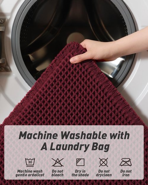 AMOAMI Upgraded Waffle Bath Mat, Super Absorbent Non Slip Bath Mats for Bathroom Floor, Washable Bathroom Rugs with Tassels, Rubber Backed Bathroom Mats, Ultra Soft, 18" x 30", Burgundy