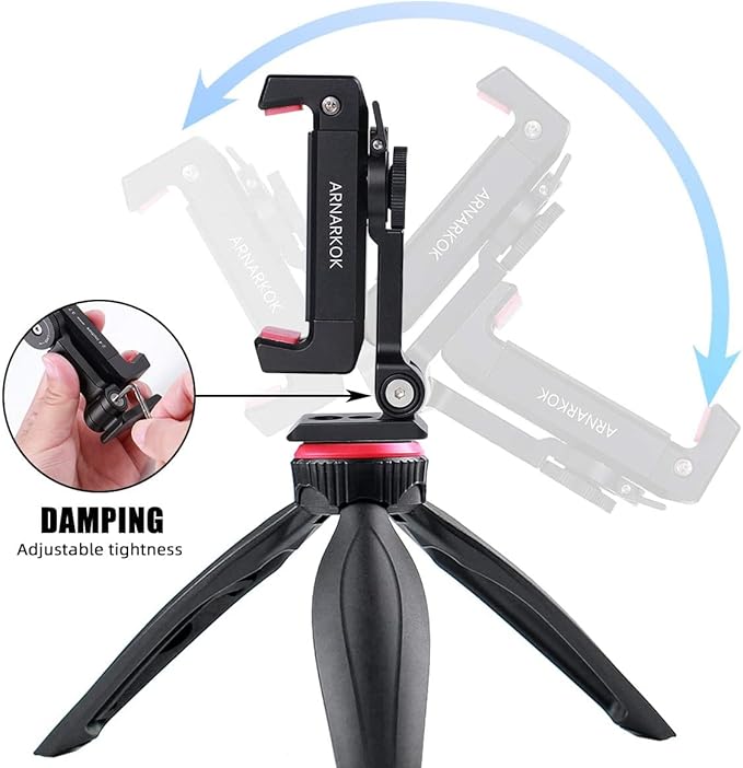 Arnarkok Metal Phone Tripod Mount with Rotatable Cold Shoe for Microphone Mount, Compatible with iPhone & Android, Universal Tripod Adapter for Vlogging, Cell Phone Holder, Youtube, Video Creators Rig
