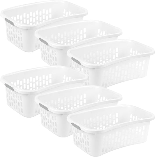 Sterilite Laundry Basket - 6 Pack Plastic Hamper with Comfort Grip Handles | 1.5 Bushel Capacity, White