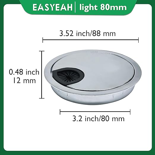 EASYEAH 2 Pcs Desk Grommet 3-1/8" / 80 mm, Desk Cord Hole Cover, Cable Grommet Metal Zinc Alloy Materilal, Desk Hole Grommet for Home & Office Pc, Detachable Cable Cord Organizer-Bright Silver