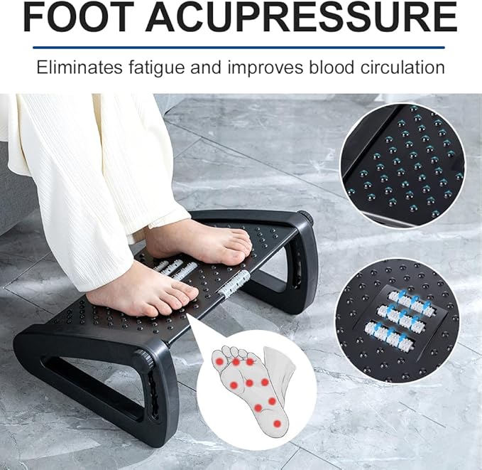 ZLMHYYM Foot Rest for Under Desk at Work - Six Heights Adjustable Under Desk Footrest - Ergonomic Foot Stools for Under Office Desks - Desks Foot Rest with Massage Rollers - Leg Rest for Chair (Black)