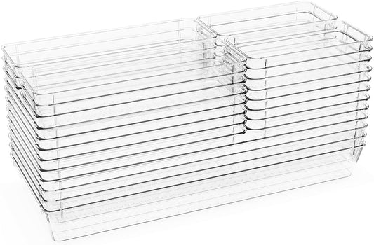 Skiennix 26 PCS Clear Drawer Organizer Bins - Versatile Plastic Storage Trays with Non-Slip Pads for Makeup, Jewelry, and Office Supplies