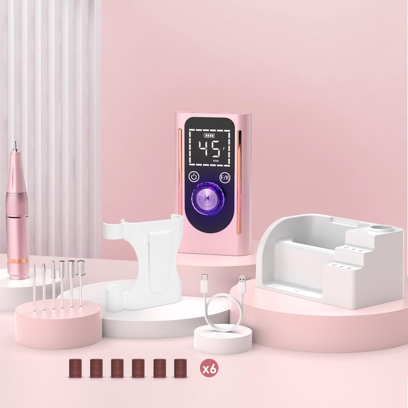 ANBEISTEE Electric Nail Drill 45000 RPM, Professional Rechargeable Nail File Kit, Portable Nail Drill Machine, Acrylic Nail Kit, Touch Screen Control, for Any Manicure, Pedicure, Pink