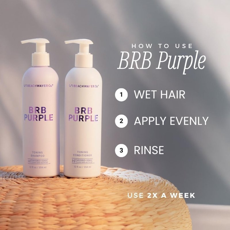 Beachwaver The Co. BRB Blonde Purple Shampoo - Full Size (12 Oz) | Anti-Brass Toning Conditioner w/HiX Vegan Bond Multipliers | Moisturizing, Sulfate-Free Formula for Blonde & Grey Hair