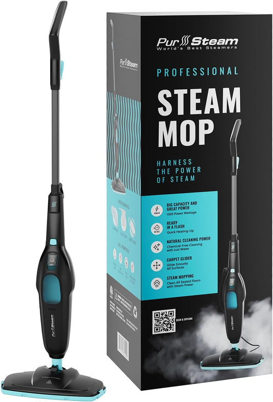 PurSteam Professional Steam Mop - Multi-Surface Floor Cleaner for Hardwood, Tile & Carpet | Fast Heating & Lightweight