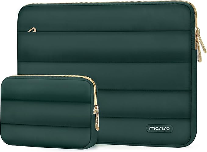MOSISO Laptop Case 13.3 inch,13-13.3 inch Puffy Laptop Sleeve Compatible with MacBook Neo/Air 13.6 M5 M4 M3 M2 M1/Pro 13/14,HP Dell ASUS Lenovo,Polyester Horizontal Bag with Small Case,Peacock Green
