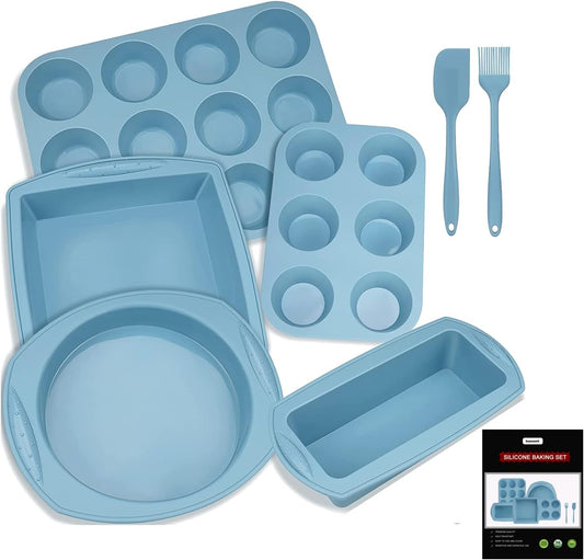 Skiennix 7-in-1 Silicone Bakeware Set - BPA-Free Kitchen Molds for Cakes, Muffins & Pies