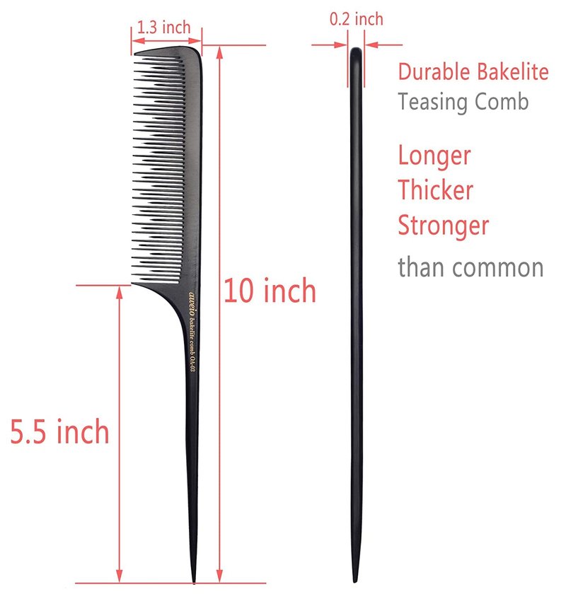 PERFEHAIR Teasing Comb for Fine Hair-Pack of 2, Anti-static Bakelite Tease Rat Tail Combs Tool for Back Combing, Parting, Root Teasing, Adding Volume