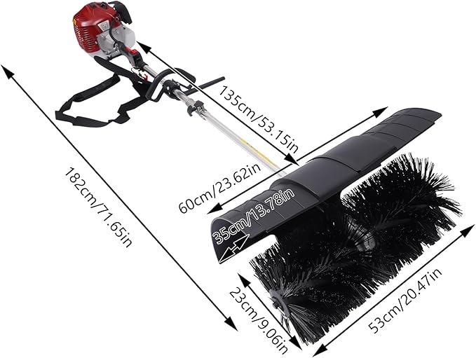 2-Stroke 52CC Gas Power Handheld Sweeper, Motor Side-Mounted Sweepers Snowplow Broom Driveway Turf Lawns Artificial Grass Power Brush Lawn Sweeper Cleaner Tools (52CC 2.3HP)