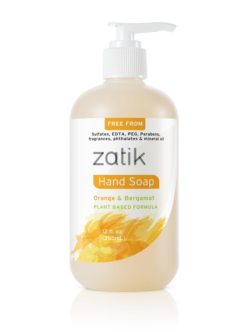 Zatik Naturals - Liquid Hand Soap with Orange & Bergamot, Moisturizing Handwash, Grey Water Safe, 12 fl oz (Pack of 6)