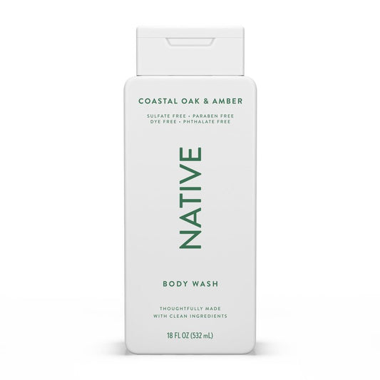 Native Body Wash Contains Naturally Derived Ingredients | For Women & Men, Sulfate, Paraben, & Dye Free Leaving Skin Soft and Hydrating | Coastal Oak & Amber 18 oz