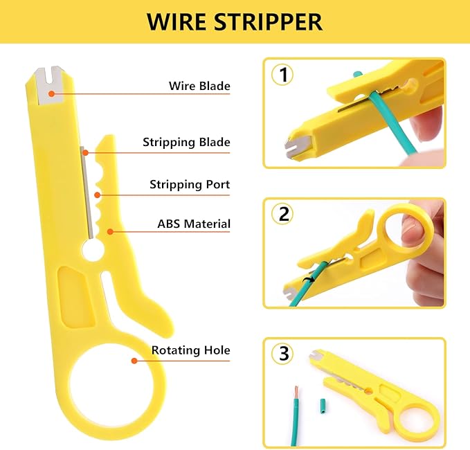 Delgada RJ45 Crimp Tool, Ethernet Crimper for RJ-11,6P/RJ-12,8P/RJ-45 Crimp, with 20pcs Cat5 Cat5e RJ-45 Connectors-20PCS Covers-1 Network Wire Stripper