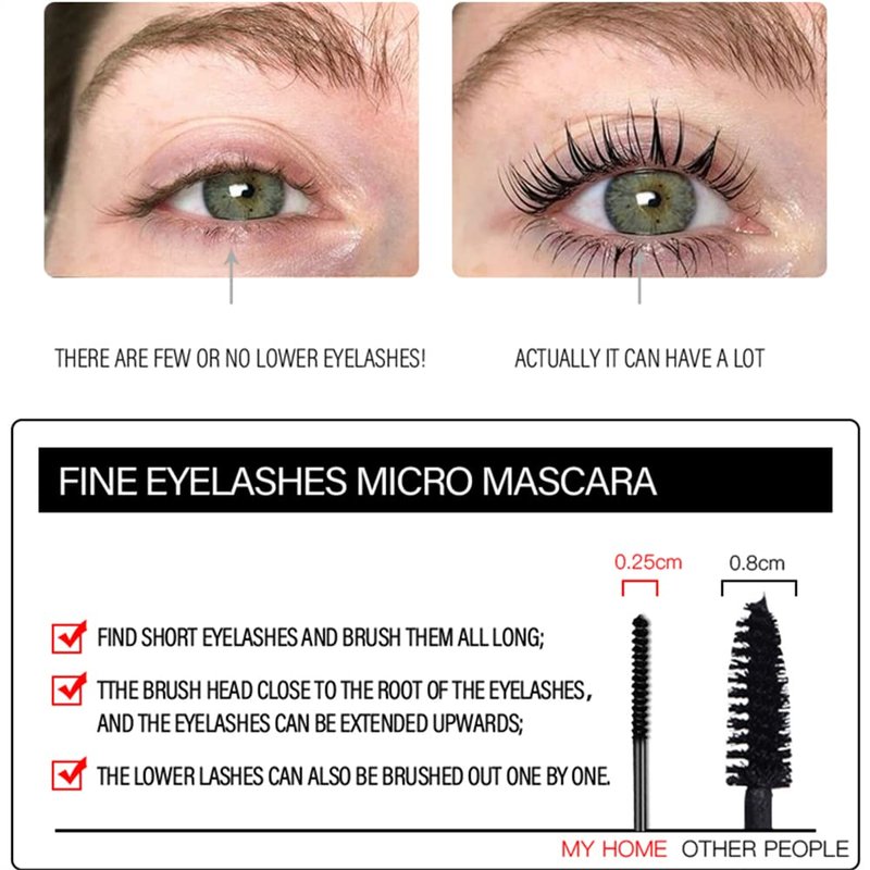 Ultra Fine Waterproof Mascara for Fine Short Eyelashes, Lengthening & Thickening, Catching Tiny Eyelashes (1 Pcs)